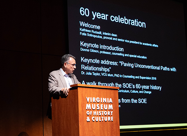 Fotis  Sotiropoulos speaking at the VCU School of Education 60th Anniversary Convocation